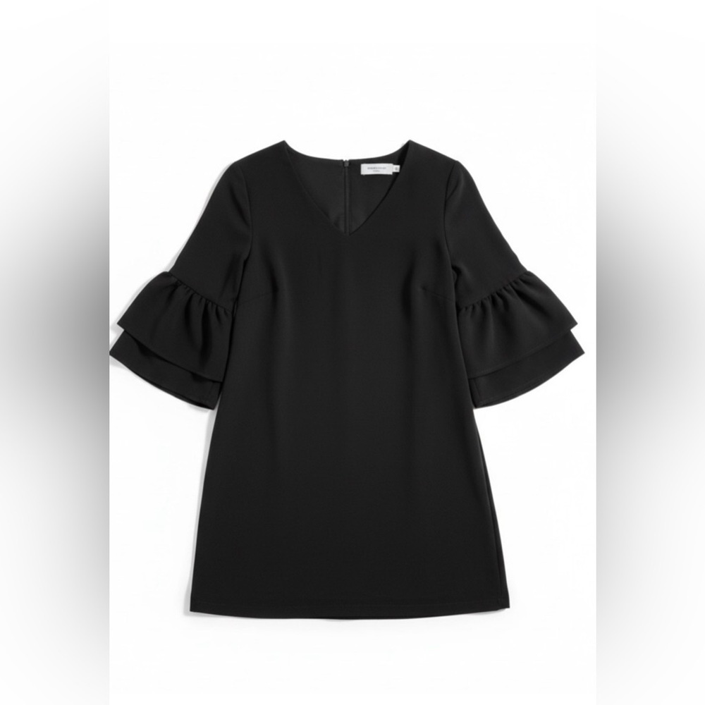 Belongsci Black Ruffle Sleeve V-Neck Dress – XS